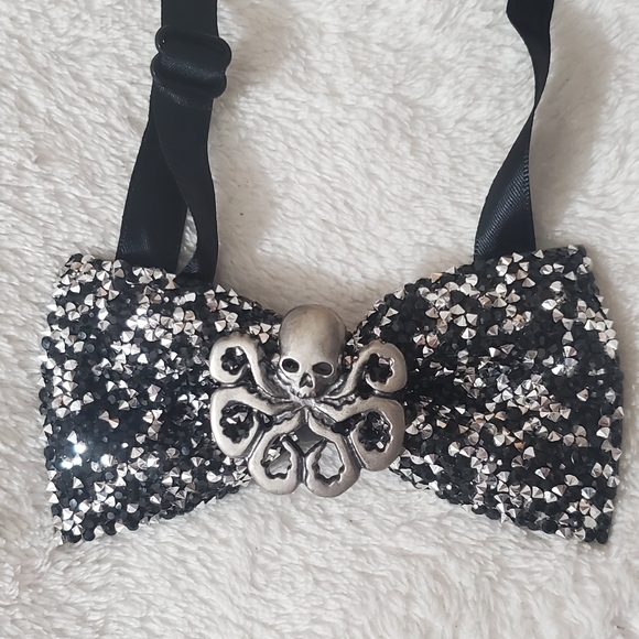 Steampunk octopus mens rhinestones bling bowtie wedding Halloween black silver - Picture 9 of 13